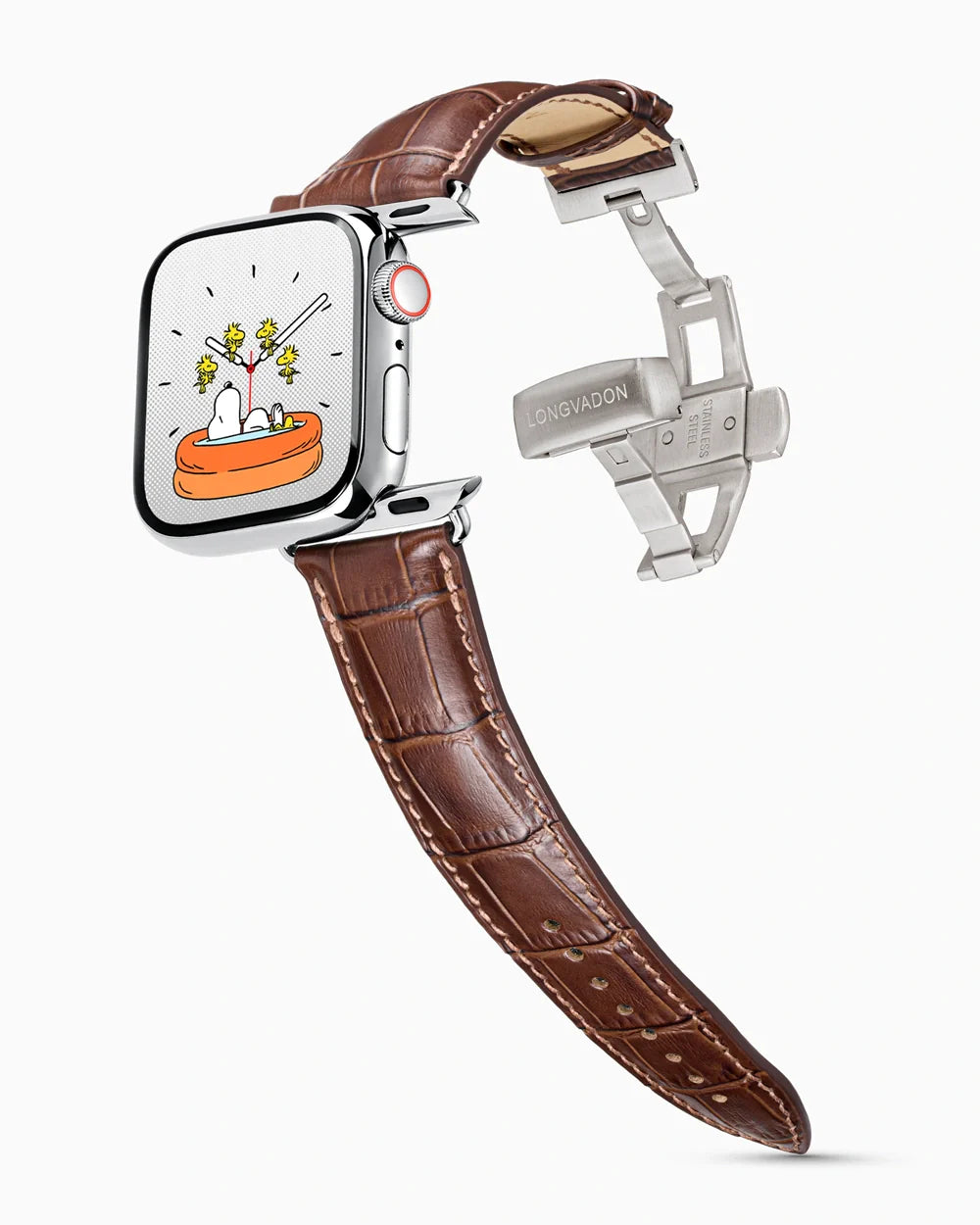 Caiman Series 3 luxury Apple Watch leather band on a Series 9 Apple Watch