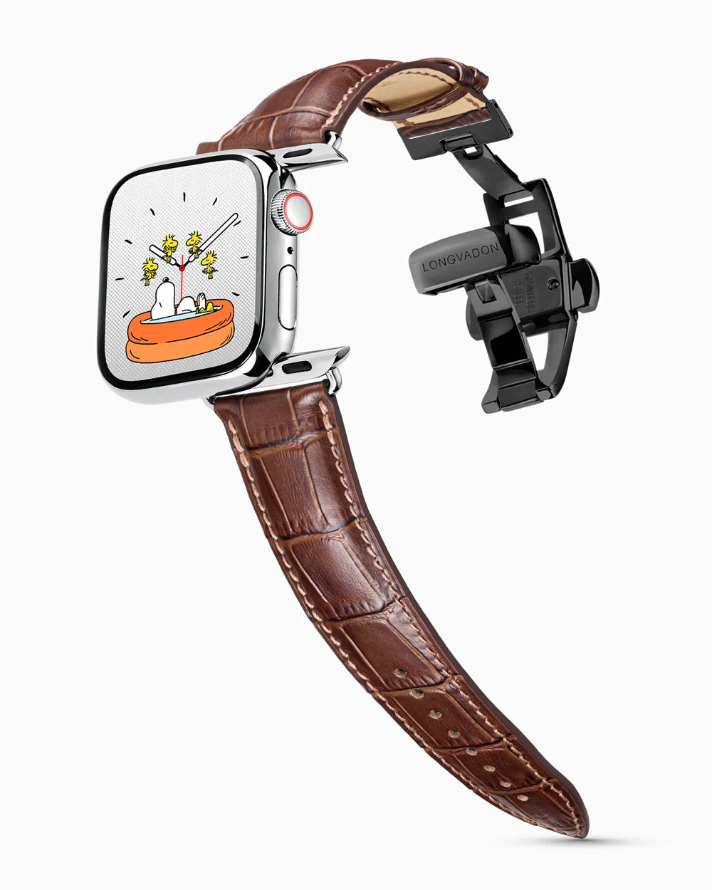 Caiman Series 3 luxury Apple Watch leather band on a Series 9 Apple Watch