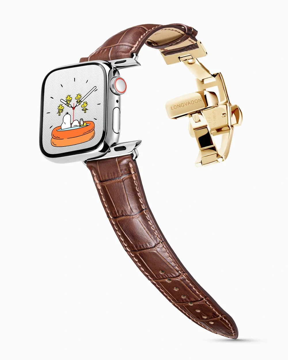 Caiman Series 3 luxury Apple Watch leather band on a Series 9 Apple Watch