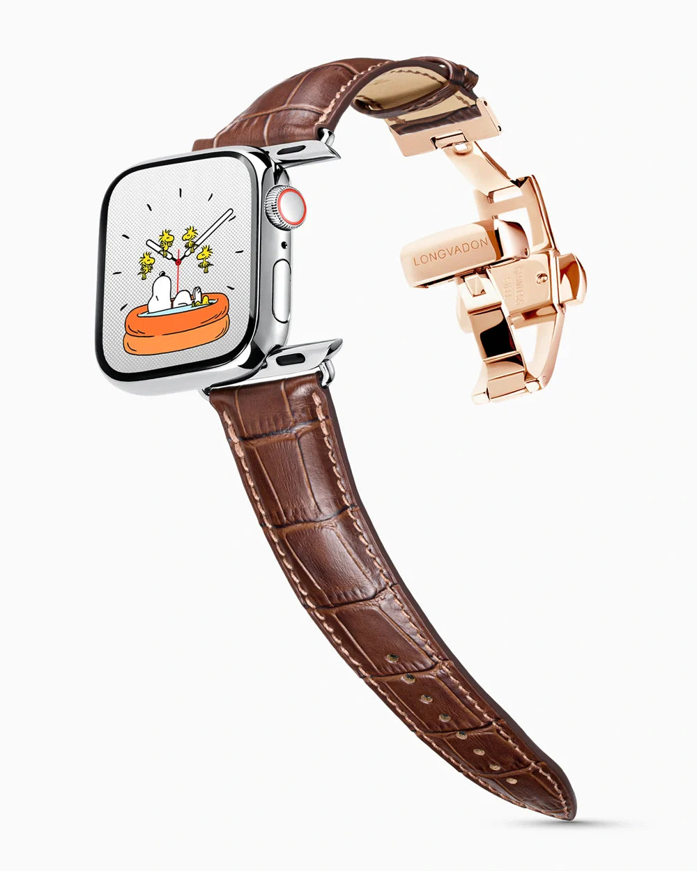 Caiman Series 3 luxury Apple Watch leather band on a Series 9 Apple Watch