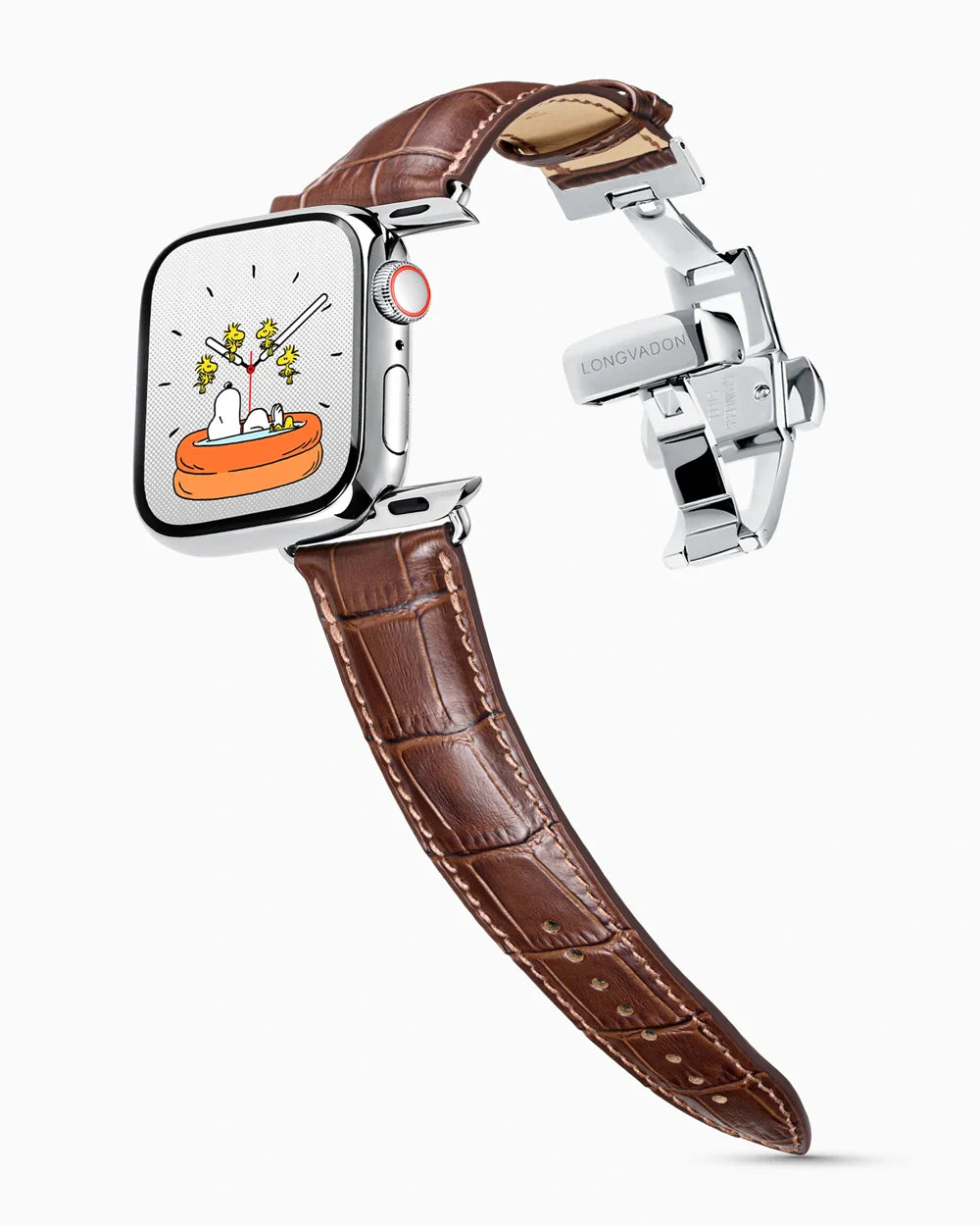 Caiman Series 3 luxury Apple Watch leather band on a Series 9 Apple Watch