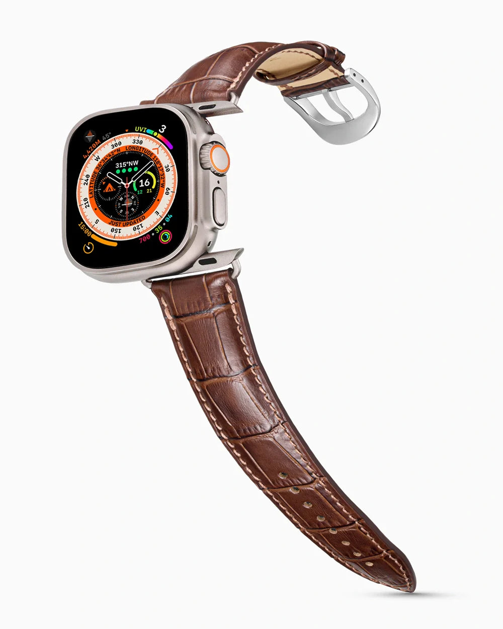 Caiman Series 3 luxury Apple Watch leather band on an Apple Watch Ultra