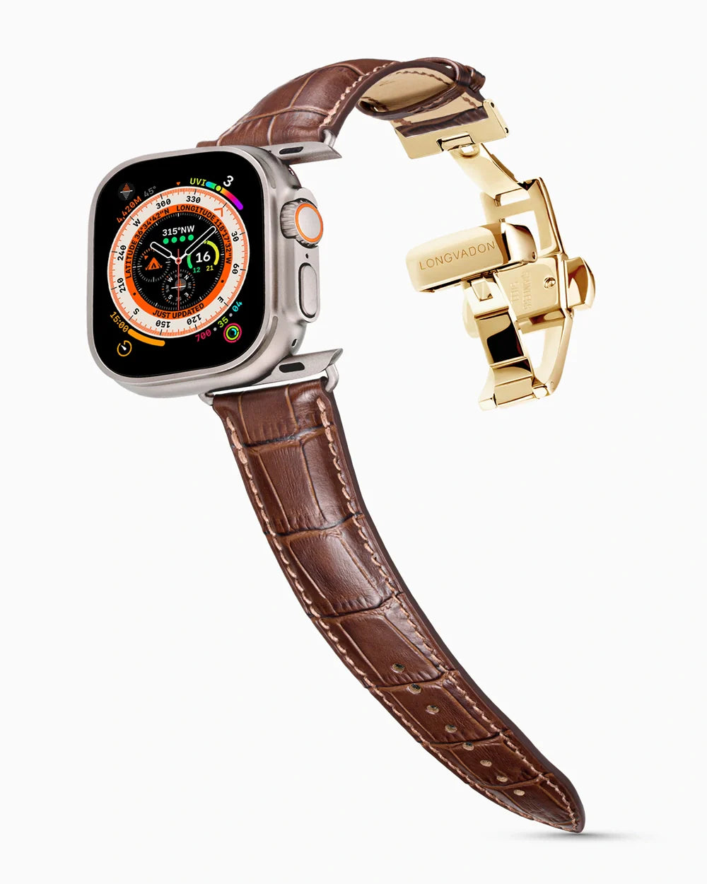 Caiman Series 3 luxury Apple Watch leather band on an Apple Watch Ultra