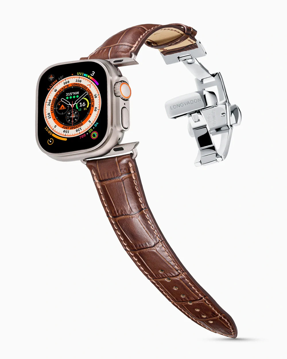 Caiman Series 3 luxury Apple Watch leather band on an Apple Watch Ultra