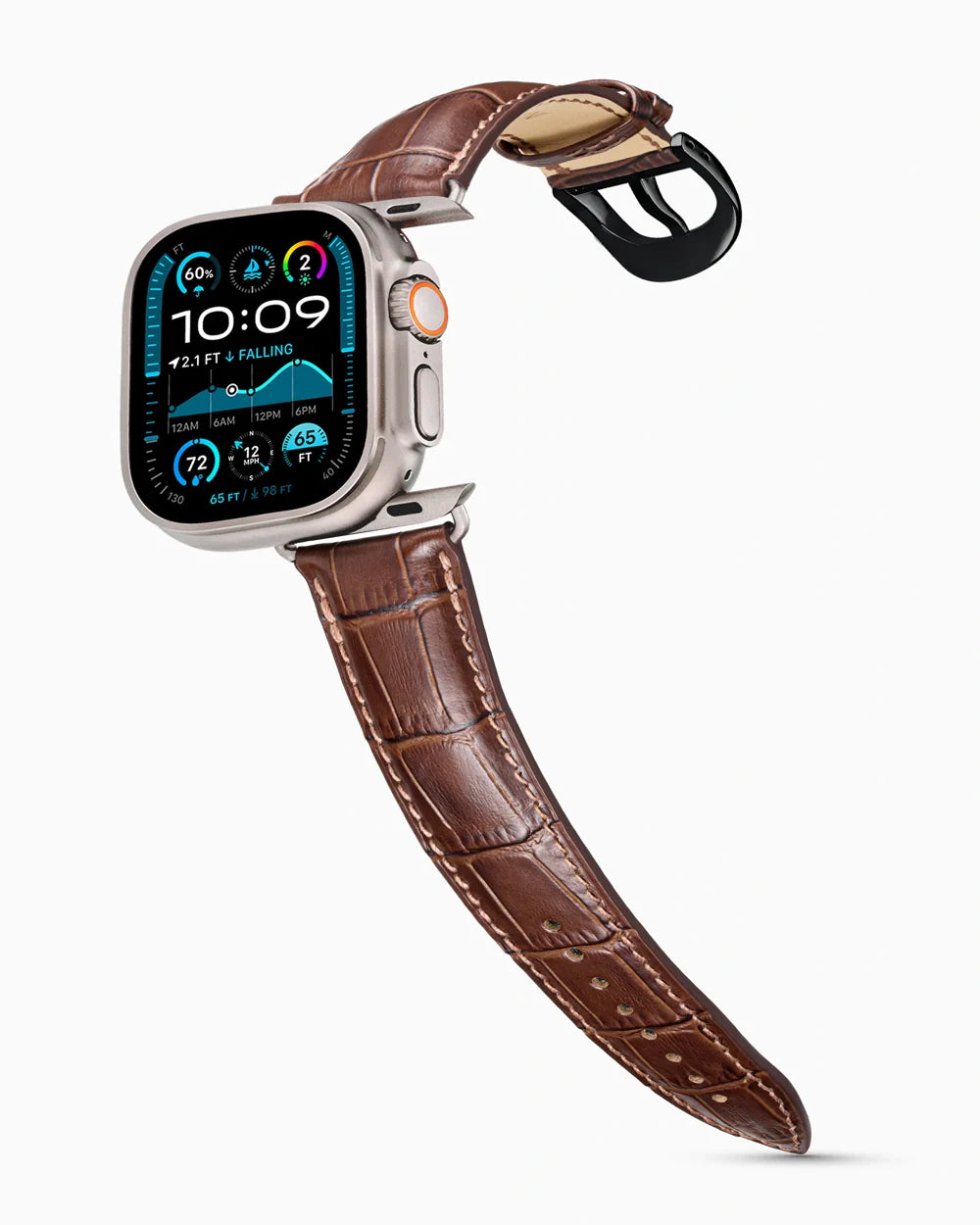 Caiman Series 3 luxury Apple Watch leather band on an Apple Watch Ultra