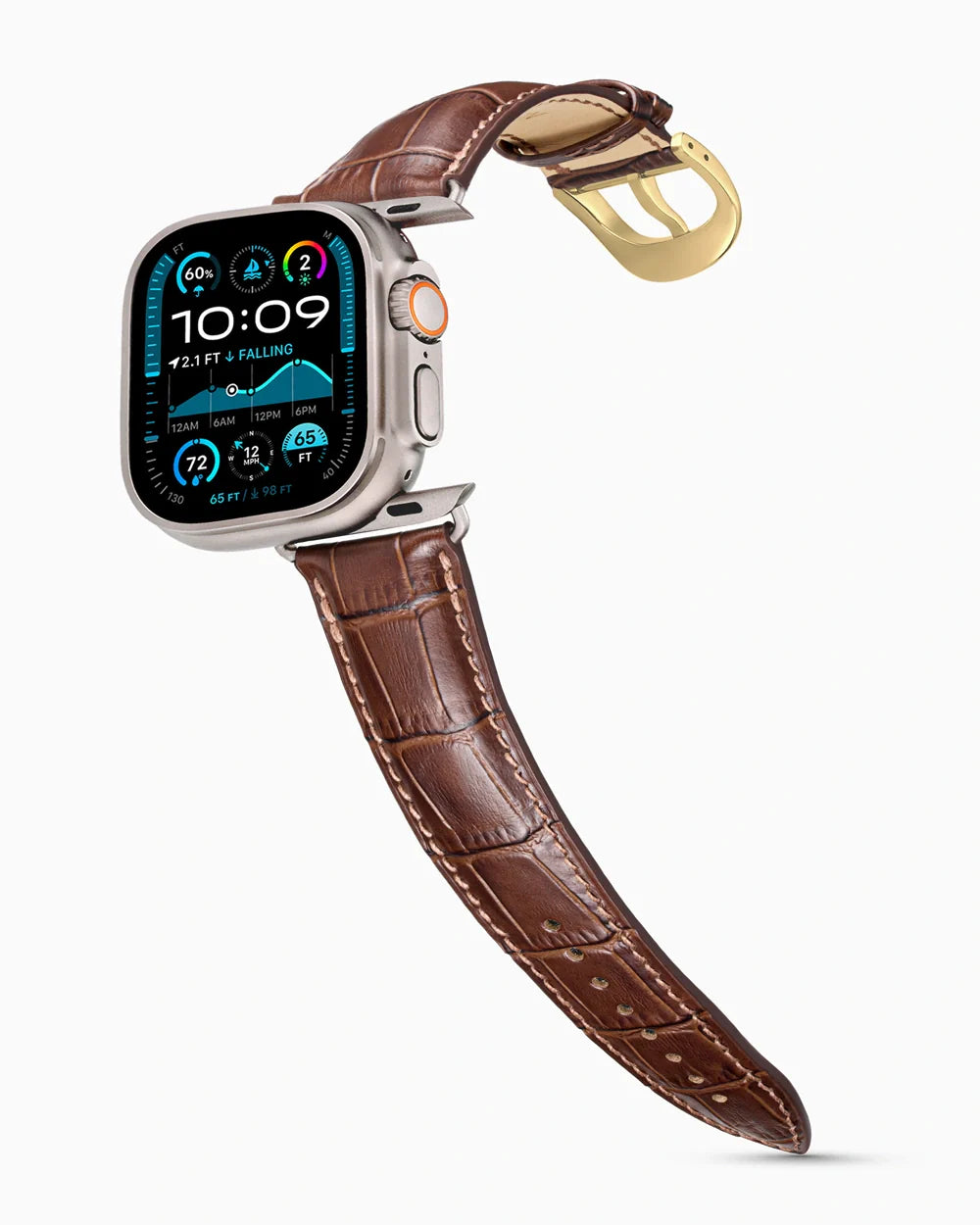 Caiman Series 3 luxury Apple Watch leather band on an Apple Watch Ultra