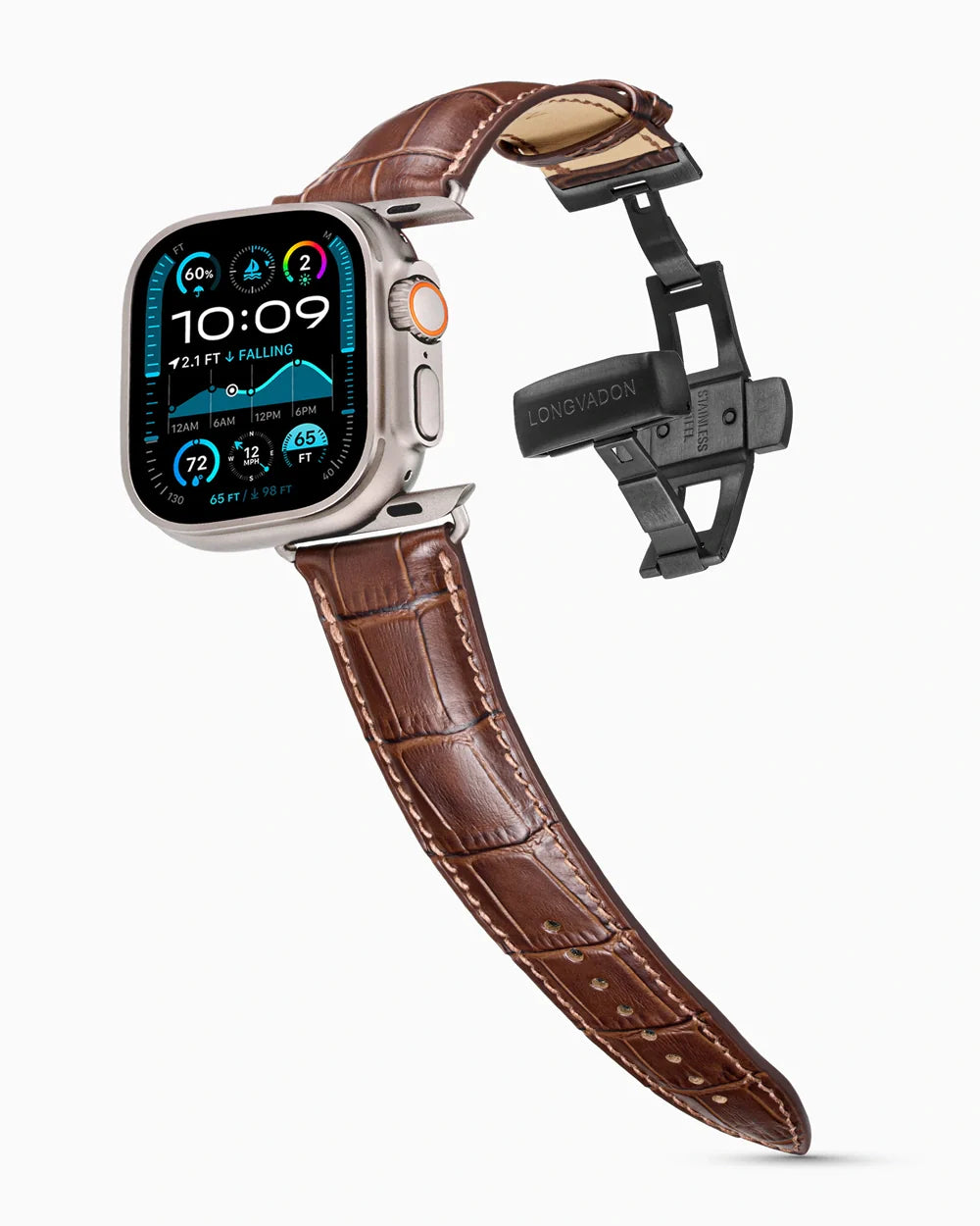 Caiman Series 3 luxury Apple Watch leather band on an Apple Watch Ultra