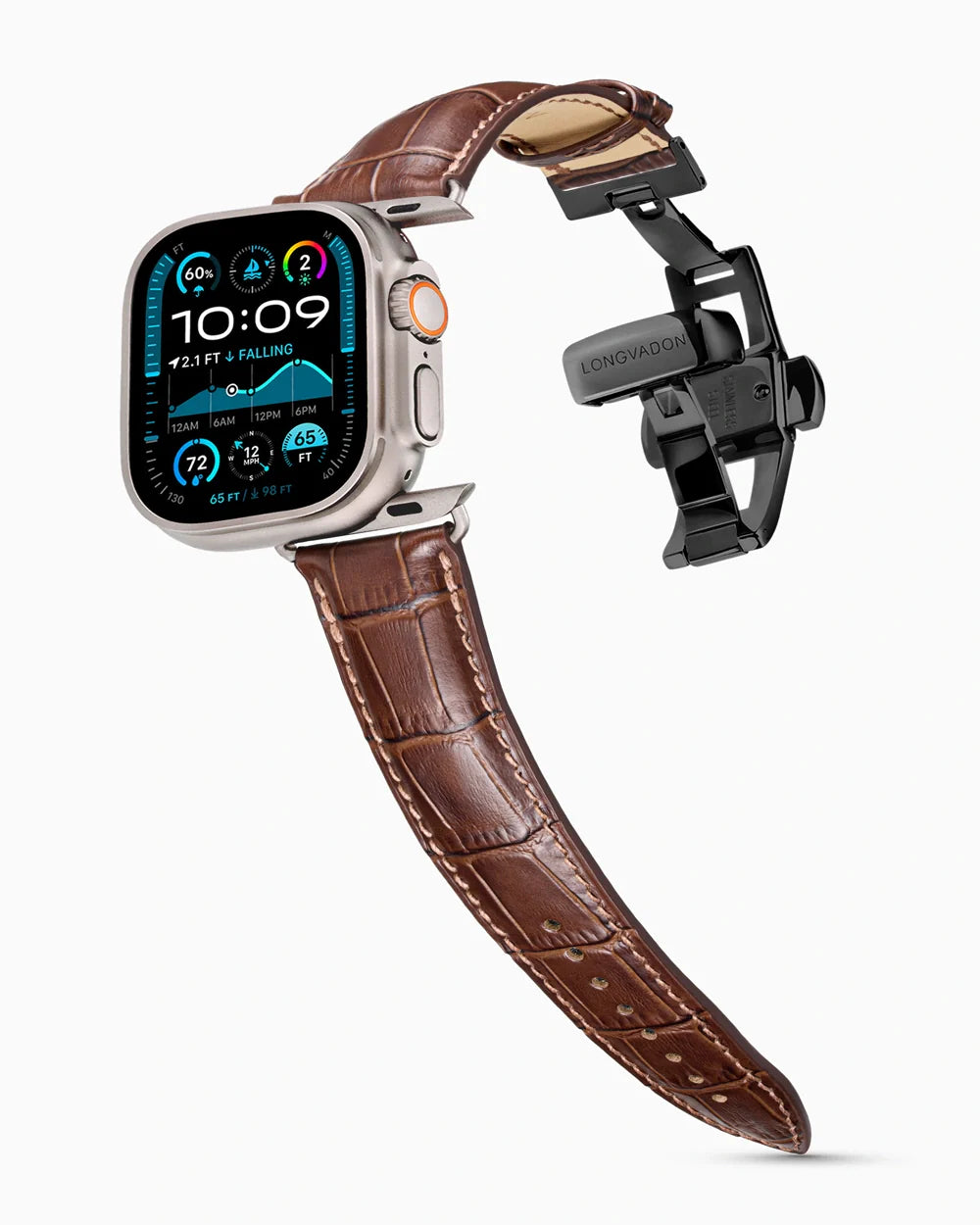 Caiman Series 3 luxury Apple Watch leather band on an Apple Watch Ultra