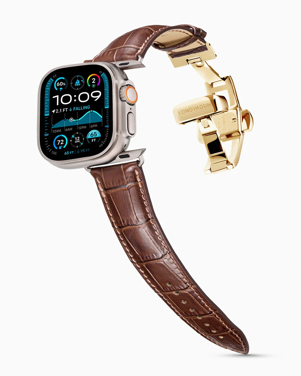 Caiman Series 3 luxury Apple Watch leather band on an Apple Watch Ultra