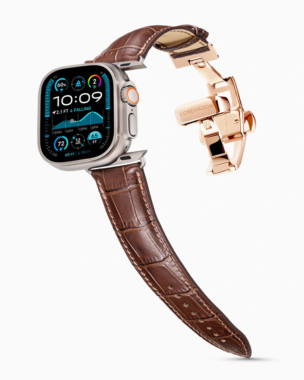 Caiman Series 3 luxury Apple Watch leather band on an Apple Watch Ultra