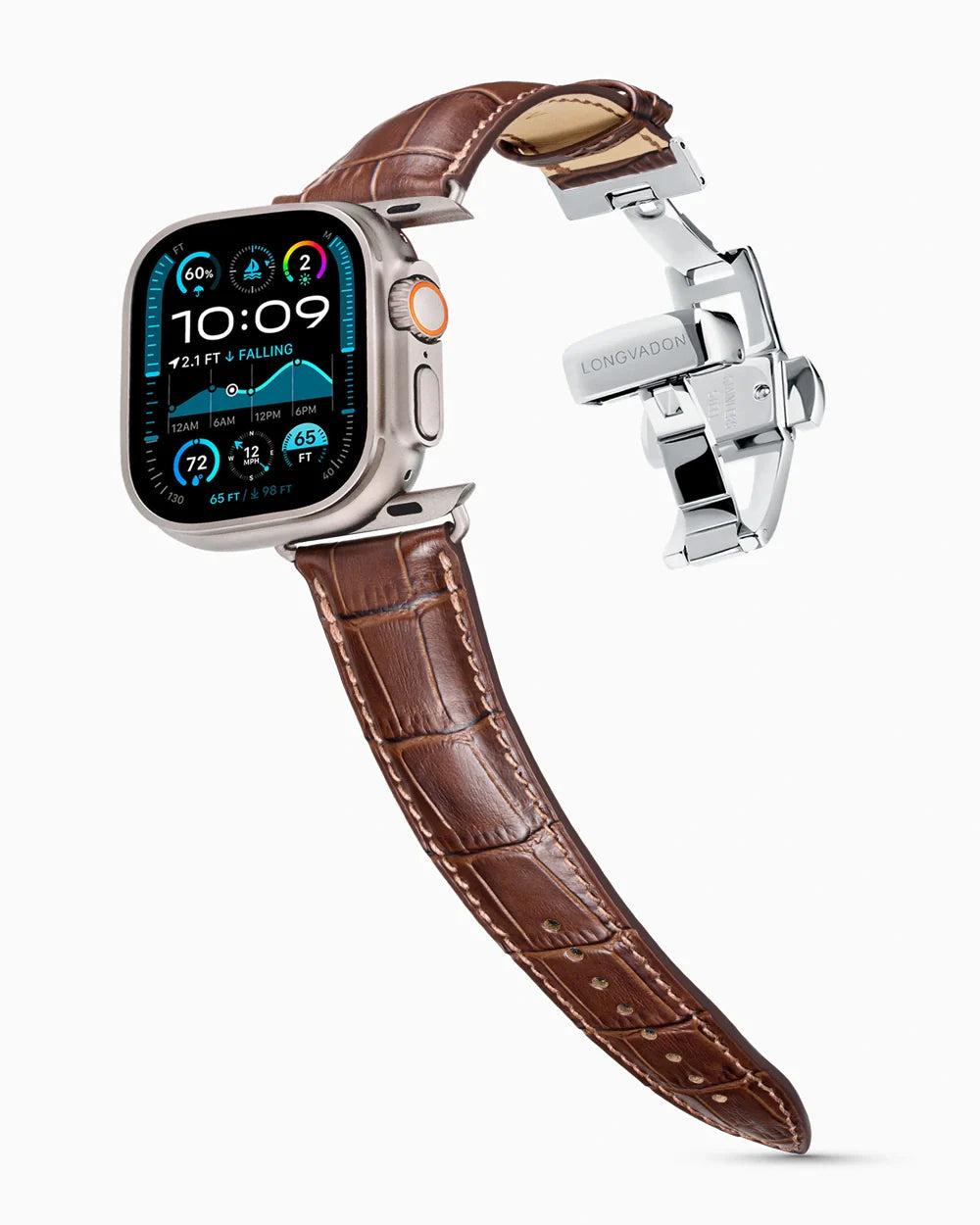 Caiman Series 3 luxury Apple Watch leather band on an Apple Watch Ultra