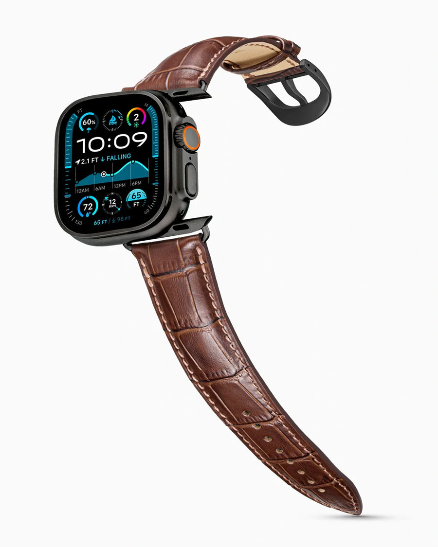 Caiman Series 3 luxury Apple Watch leather band on an Apple Watch Ultra