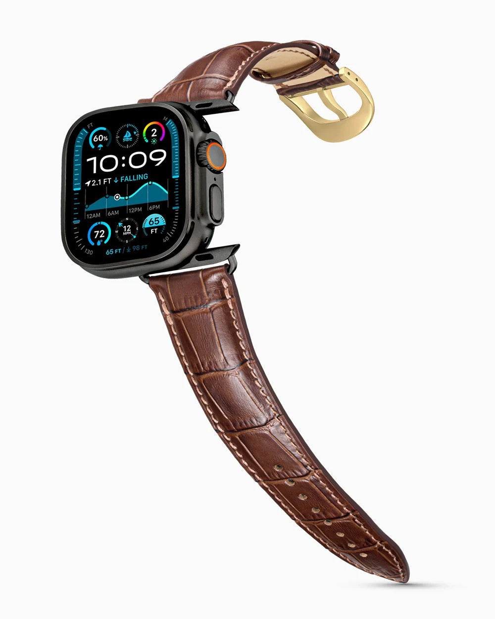 Caiman Series 3 luxury Apple Watch leather band on an Apple Watch Ultra