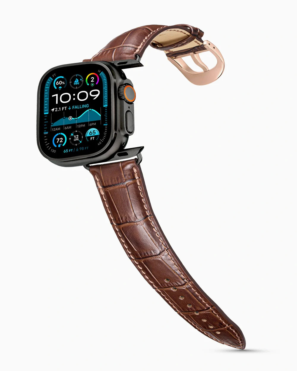 Caiman Series 3 luxury Apple Watch leather band on an Apple Watch Ultra