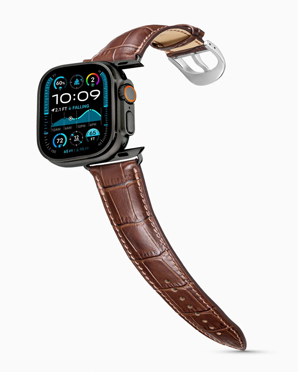 Caiman Series 3 luxury Apple Watch leather band on an Apple Watch Ultra