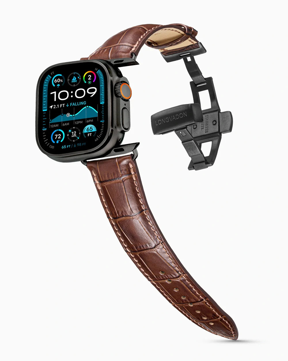 Caiman Series 3 luxury Apple Watch leather band on an Apple Watch Ultra