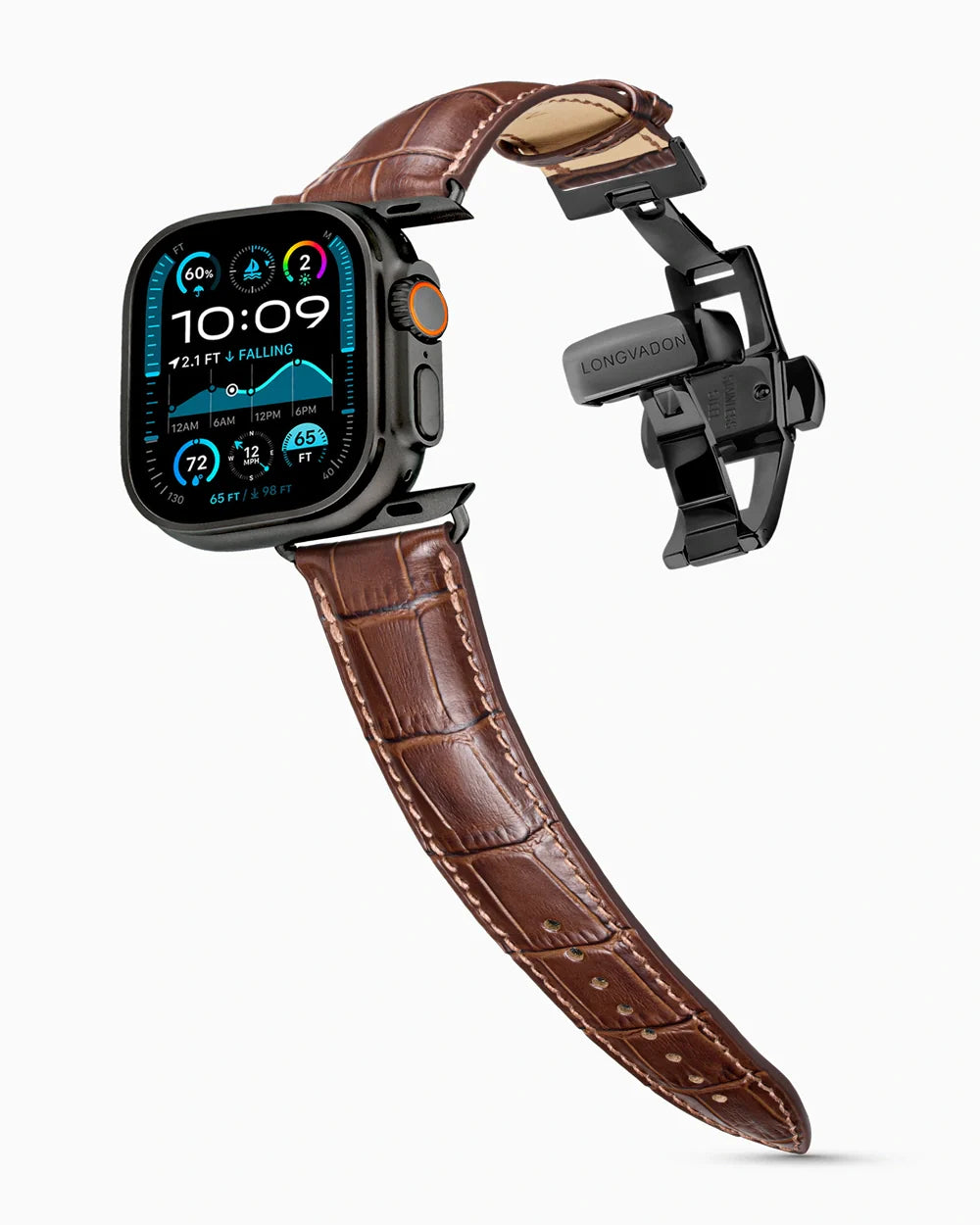 Caiman Series 3 luxury Apple Watch leather band on an Apple Watch Ultra