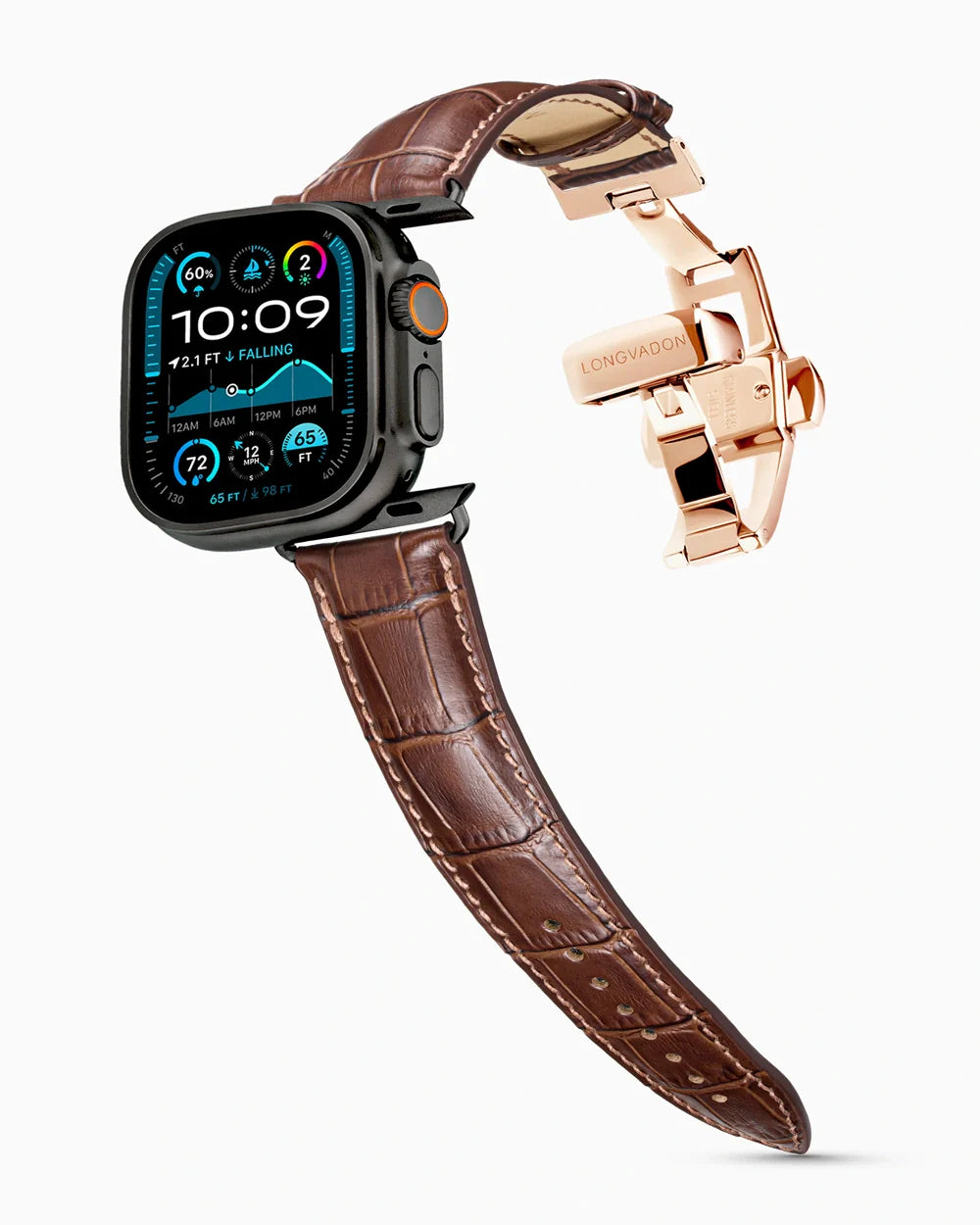 Caiman Series 3 luxury Apple Watch leather band on an Apple Watch Ultra