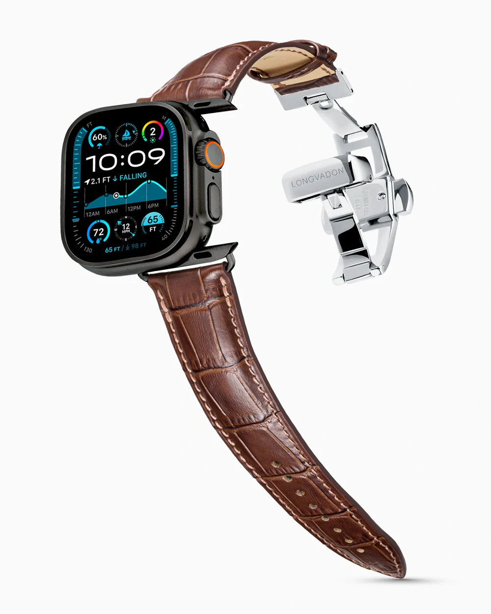 Caiman Series 3 luxury Apple Watch leather band on an Apple Watch Ultra