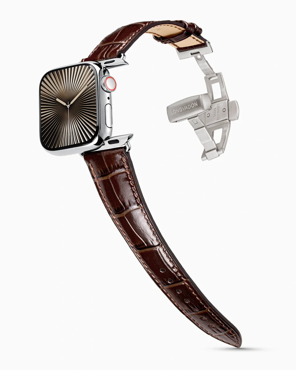 Caiman Series 3 luxury Apple Watch leather band on a Series 10 Apple Watch