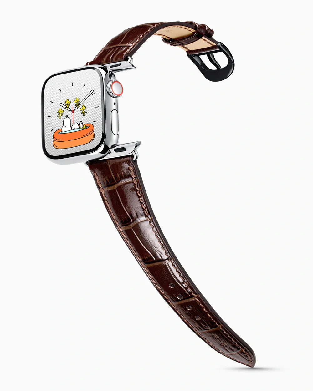 Caiman Series 3 luxury Apple Watch leather band on a Series 9 Apple Watch