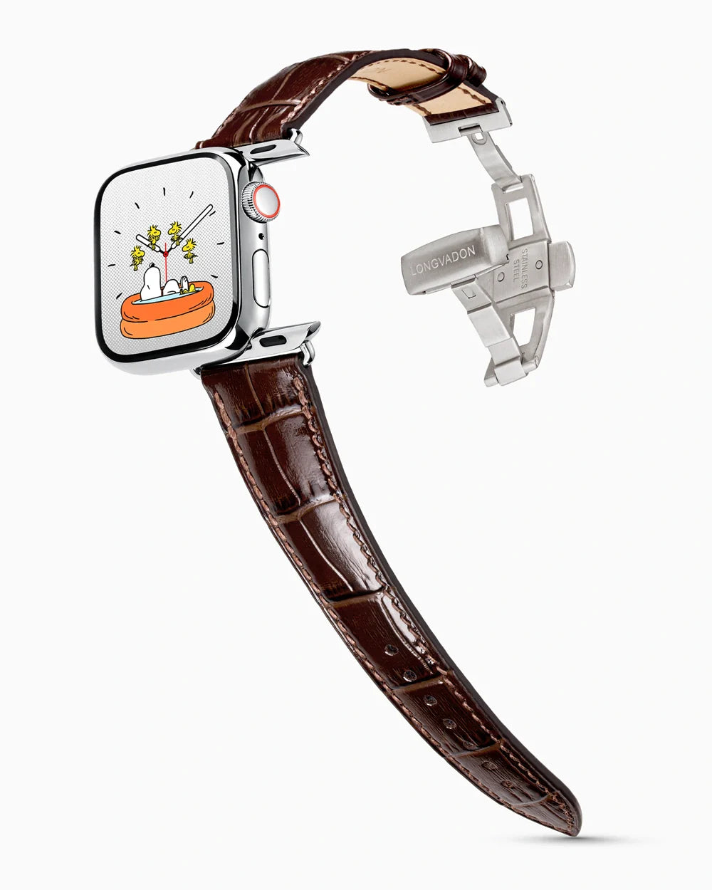 Caiman Series 3 luxury Apple Watch leather band on a Series 9 Apple Watch