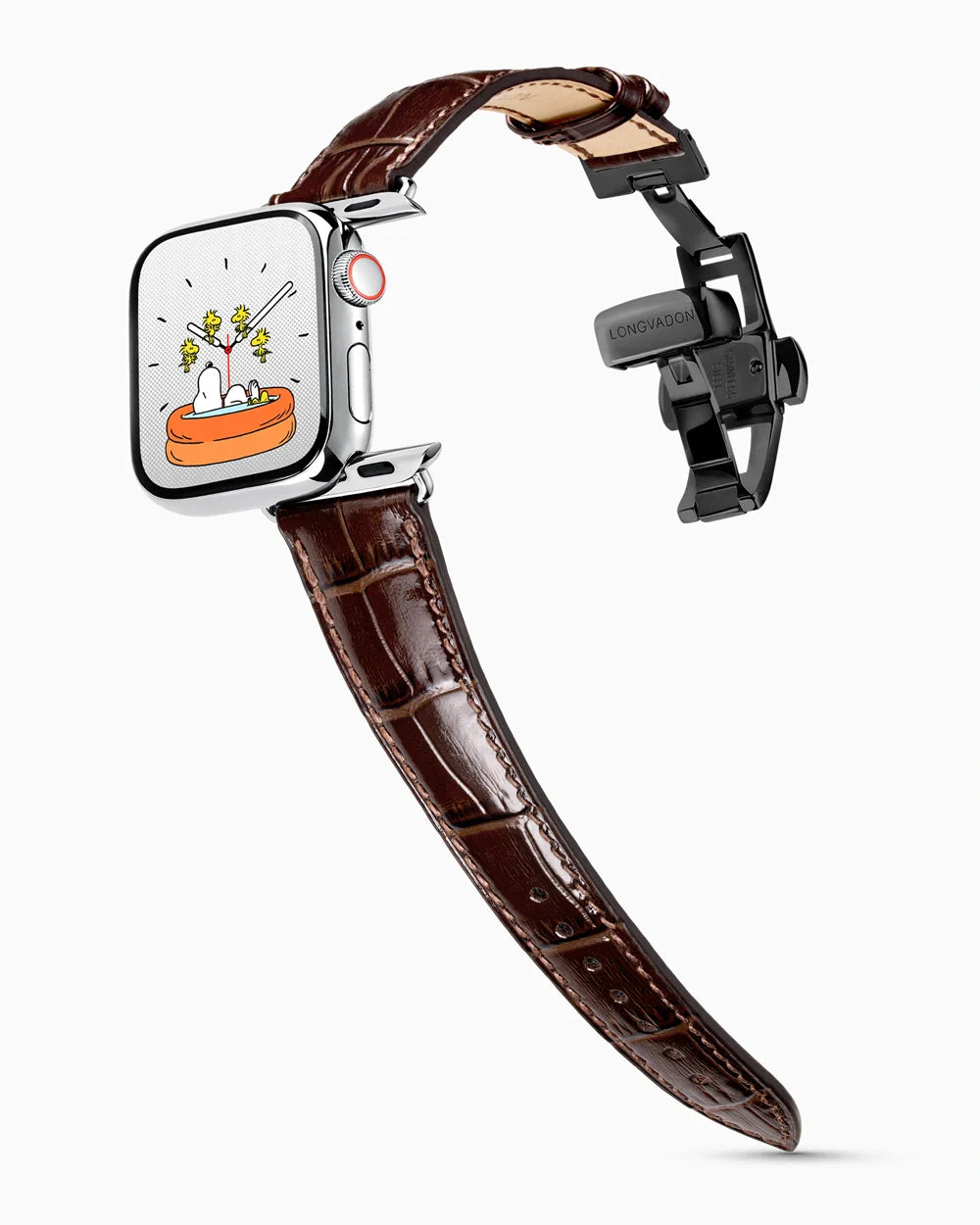 Caiman Series 3 luxury Apple Watch leather band on a Series 9 Apple Watch
