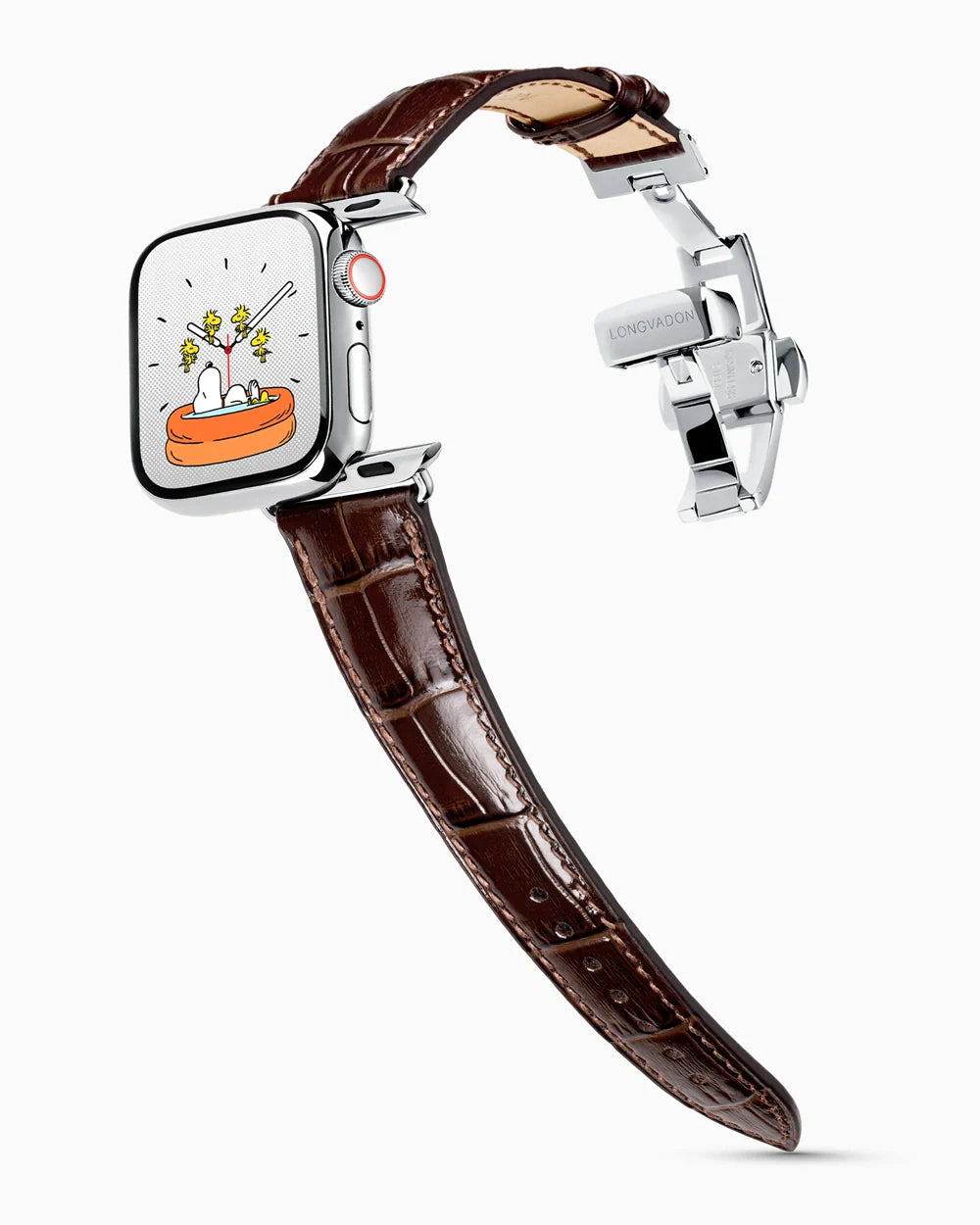 Caiman Series 3 luxury Apple Watch leather band on a Series 9 Apple Watch
