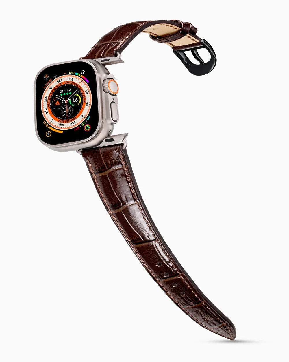 Caiman Series 3 luxury Apple Watch leather band on an Apple Watch Ultra