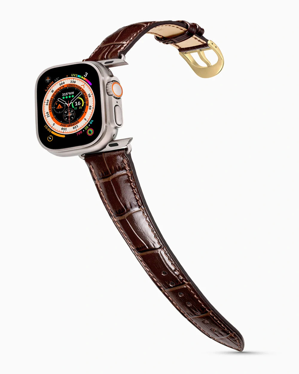 Caiman Series 3 luxury Apple Watch leather band on an Apple Watch Ultra
