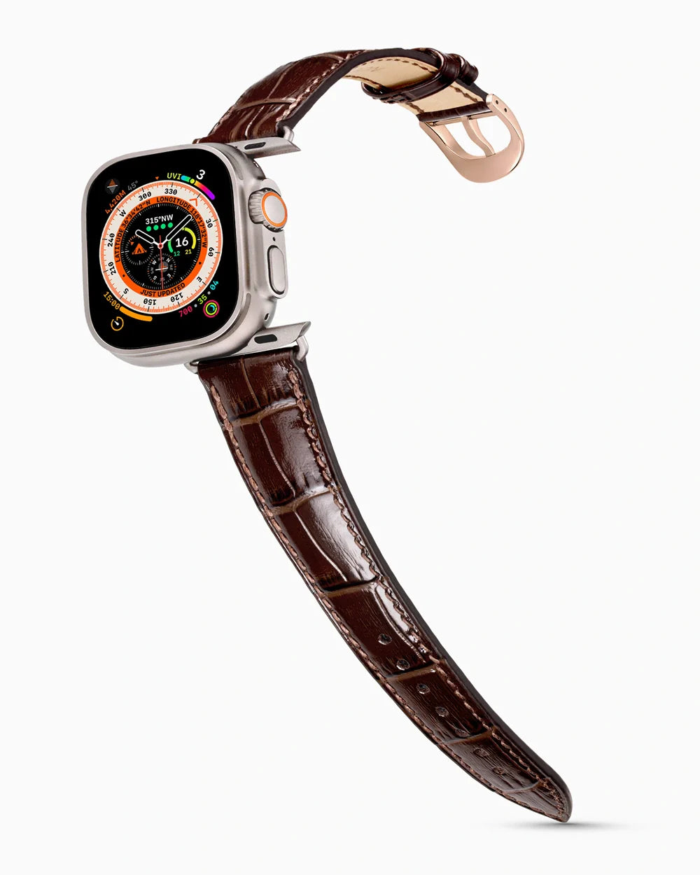 Caiman Series 3 luxury Apple Watch leather band on an Apple Watch Ultra