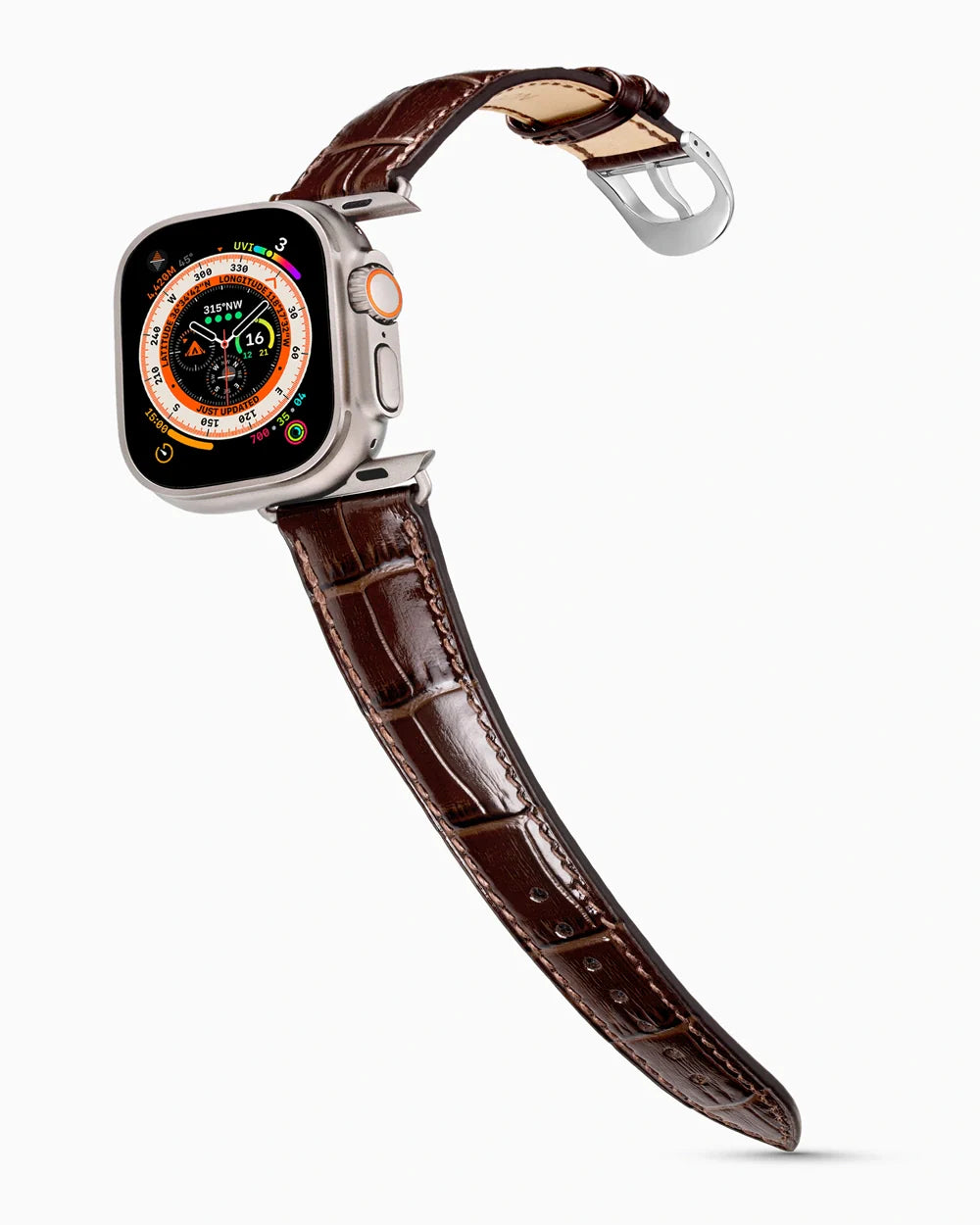 Caiman Series 3 luxury Apple Watch leather band on an Apple Watch Ultra