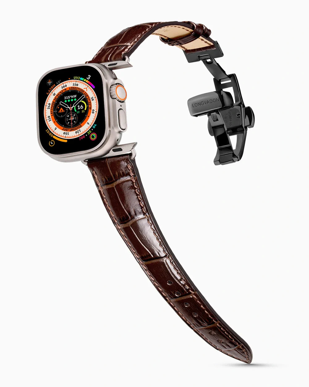 Caiman Series 3 luxury Apple Watch leather band on an Apple Watch Ultra