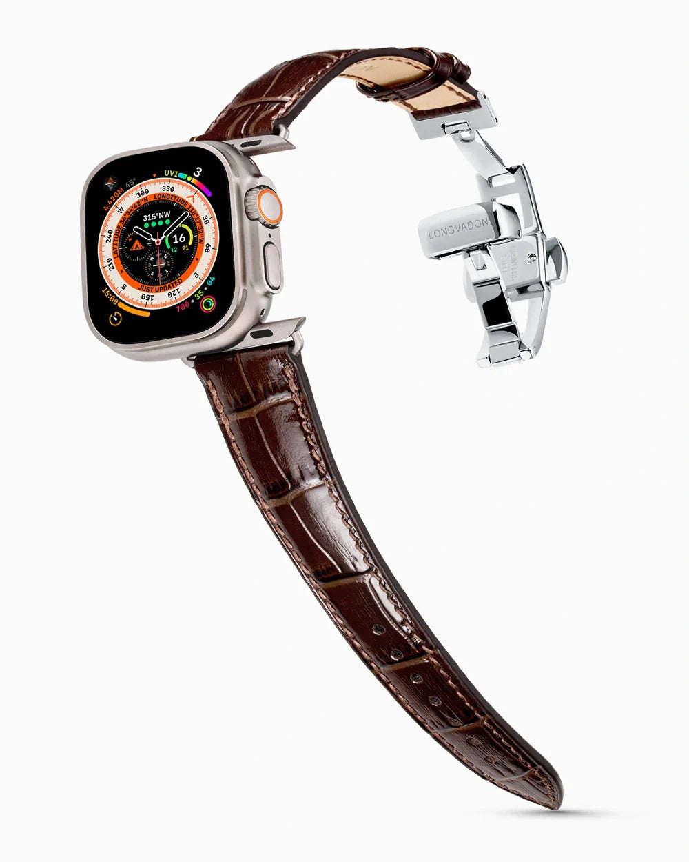 Caiman Series 3 luxury Apple Watch leather band on an Apple Watch Ultra