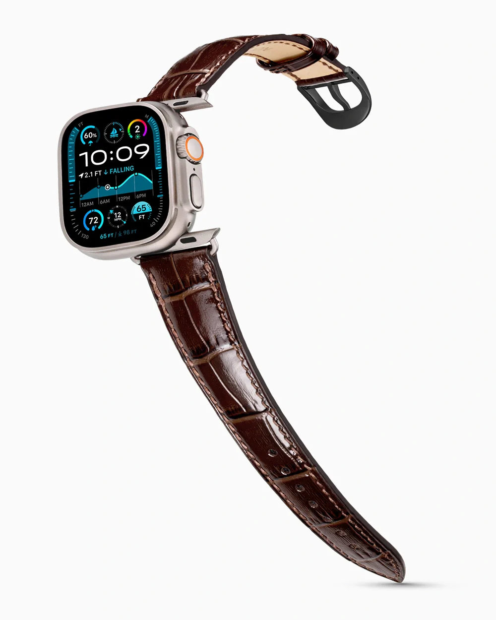 Caiman Series 3 luxury Apple Watch leather band on an Apple Watch Ultra