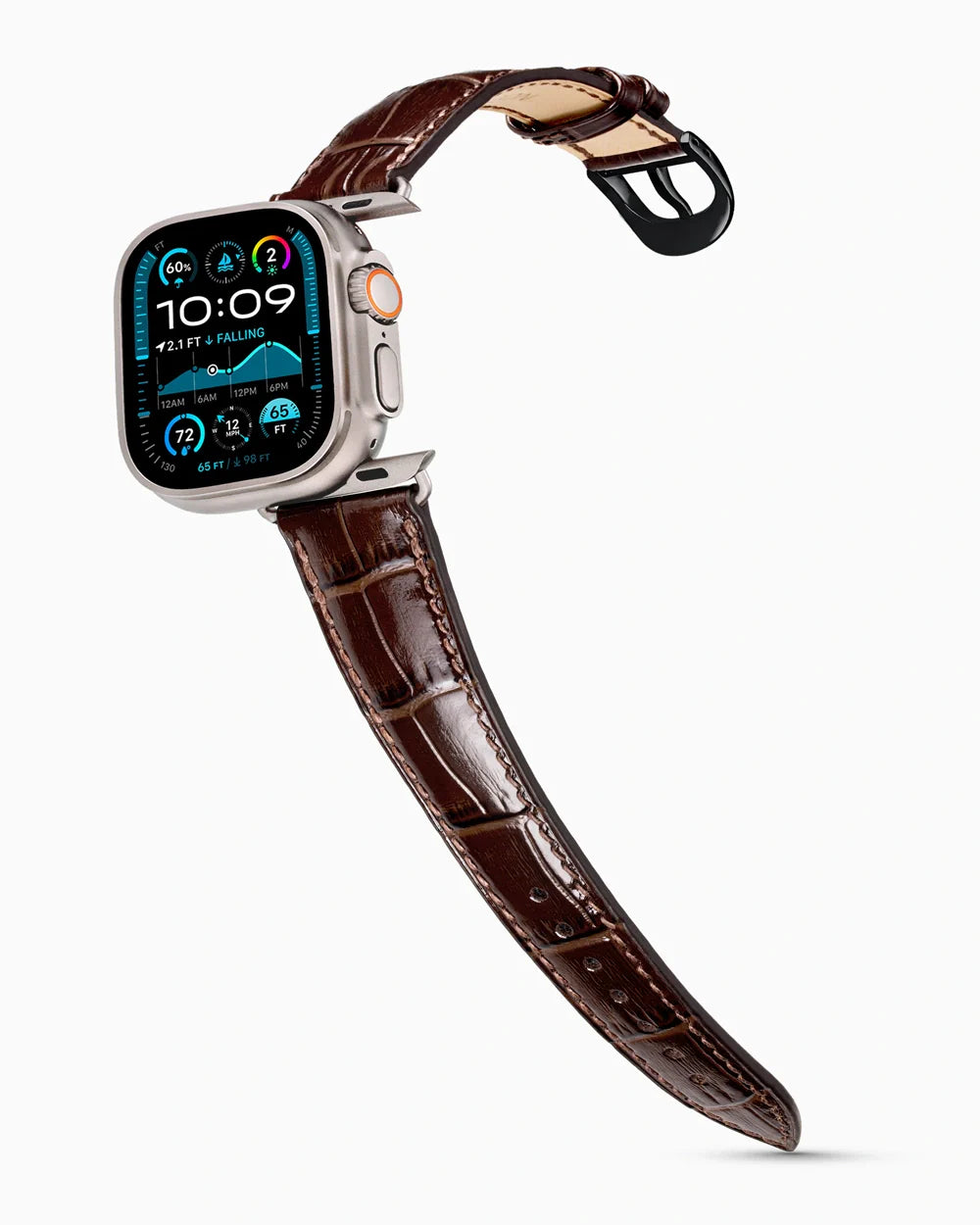 Caiman Series 3 luxury Apple Watch leather band on an Apple Watch Ultra