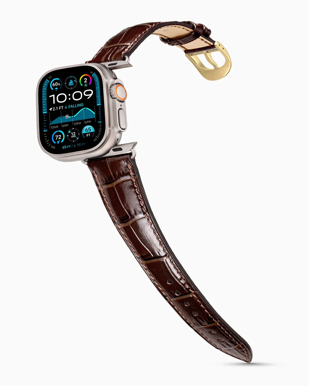 Caiman Series 3 luxury Apple Watch leather band on an Apple Watch Ultra