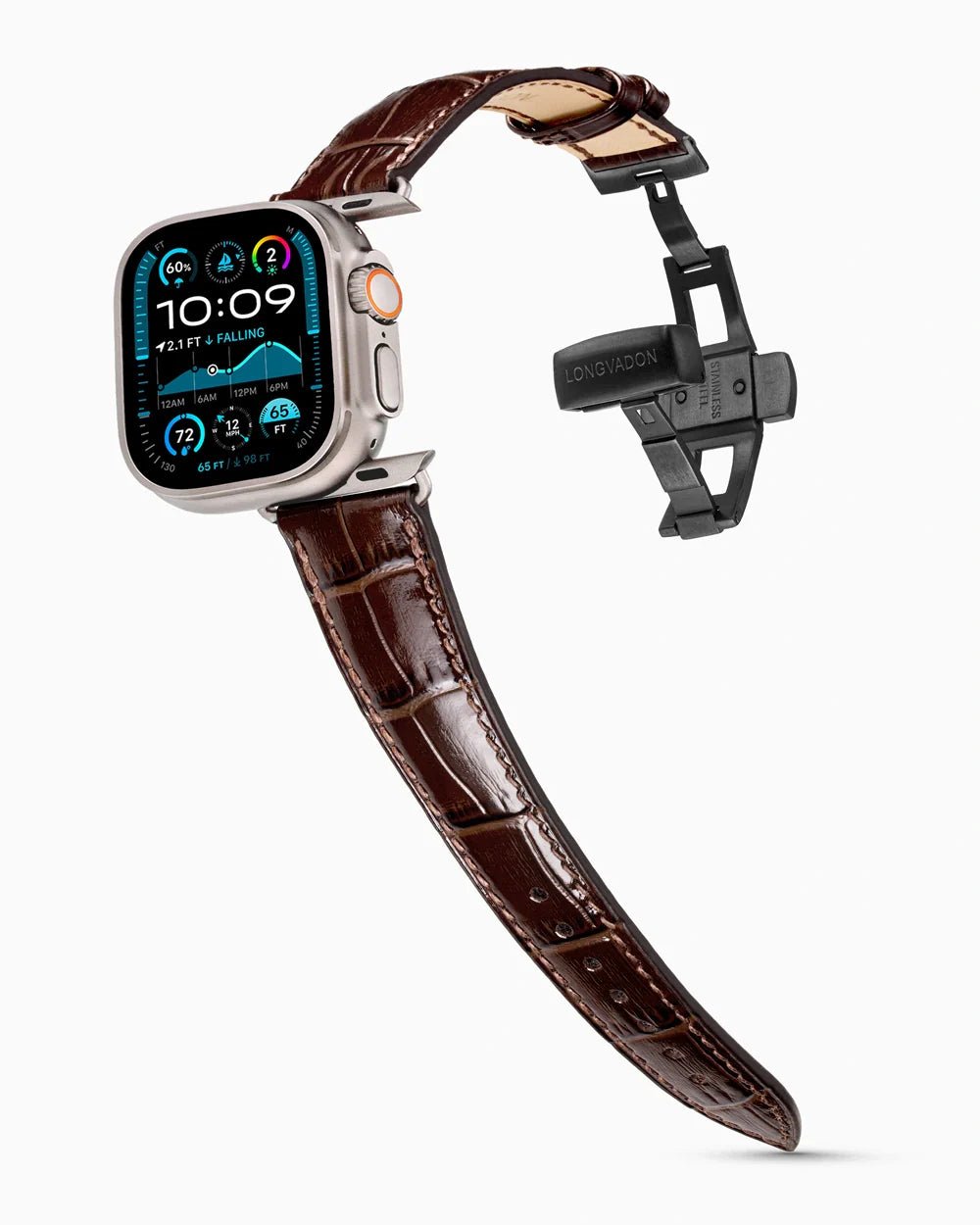 Caiman Series 3 luxury Apple Watch leather band on an Apple Watch Ultra