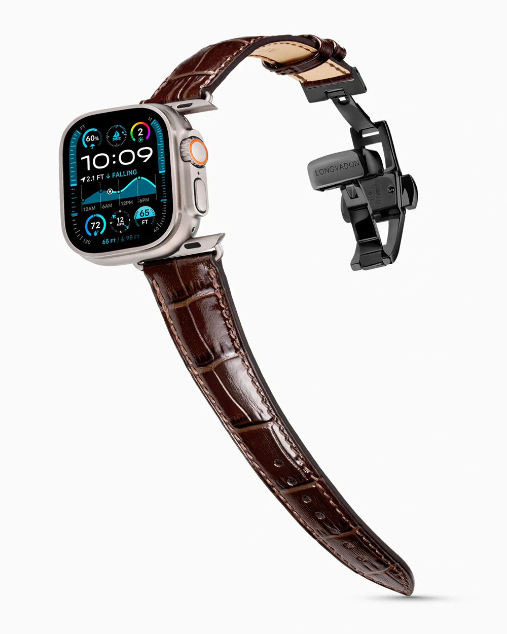 Caiman Series 3 luxury Apple Watch leather band on an Apple Watch Ultra