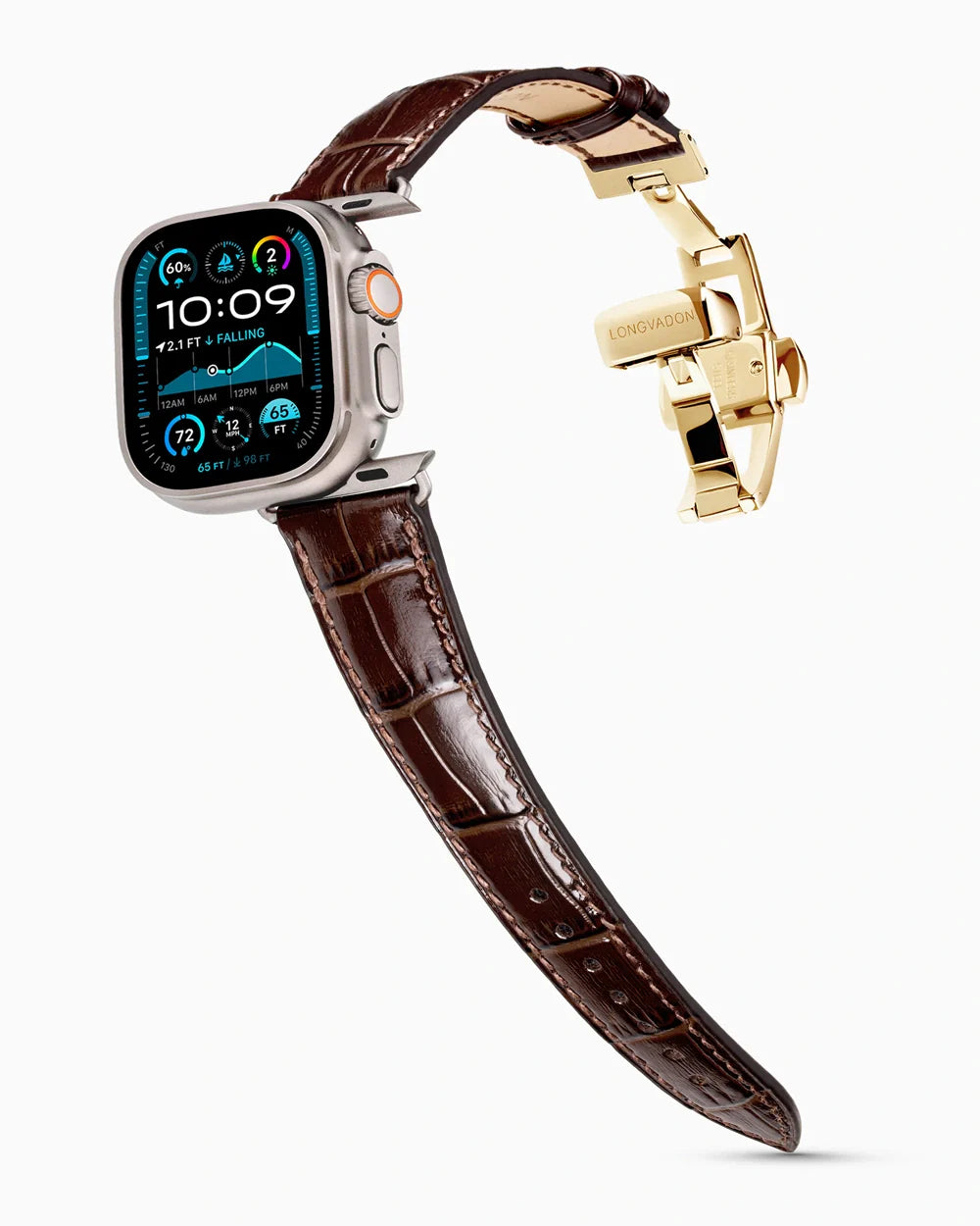 Caiman Series 3 luxury Apple Watch leather band on an Apple Watch Ultra