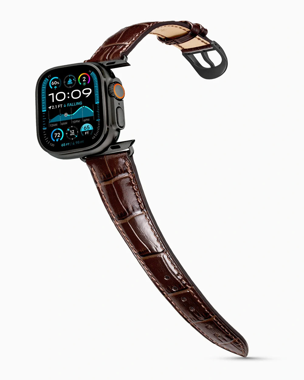 Caiman Series 3 luxury Apple Watch leather band on an Apple Watch Ultra
