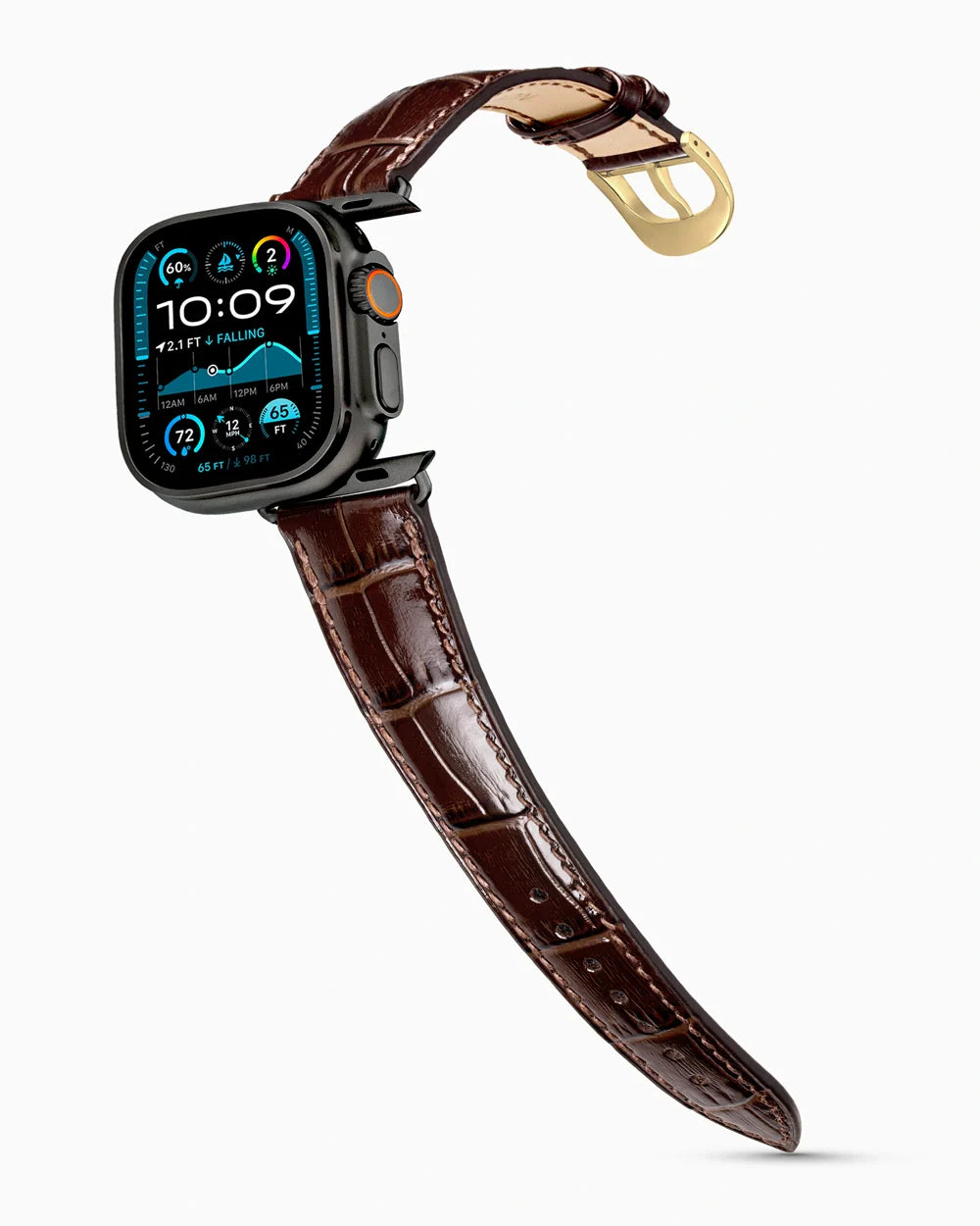 Caiman Series 3 luxury Apple Watch leather band on an Apple Watch Ultra