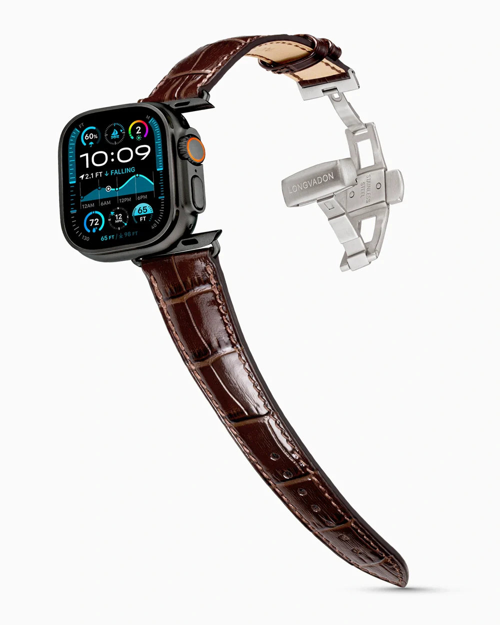 Caiman Series 3 luxury Apple Watch leather band on an Apple Watch Ultra