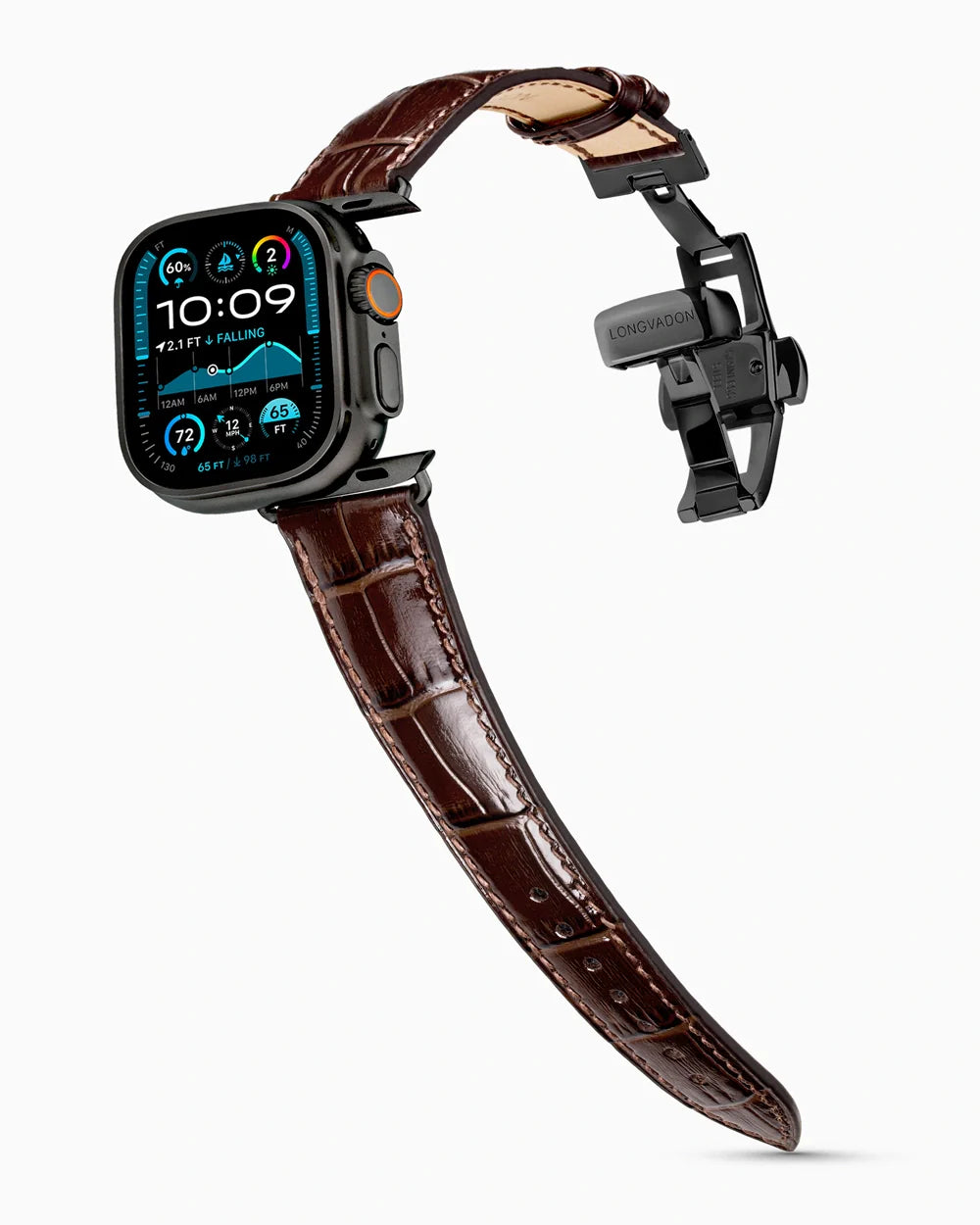 Caiman Series 3 luxury Apple Watch leather band on an Apple Watch Ultra