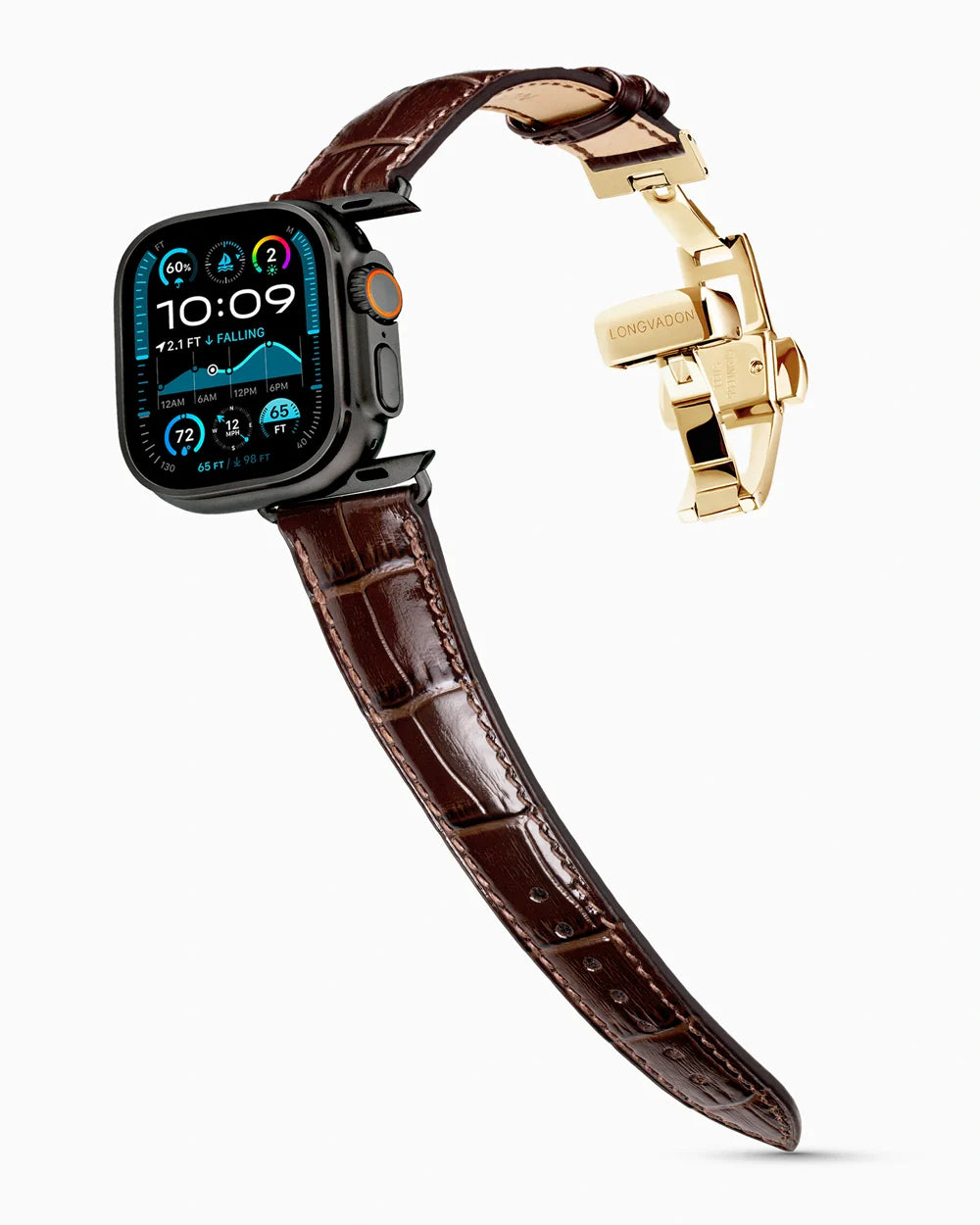 Caiman Series 3 luxury Apple Watch leather band on an Apple Watch Ultra