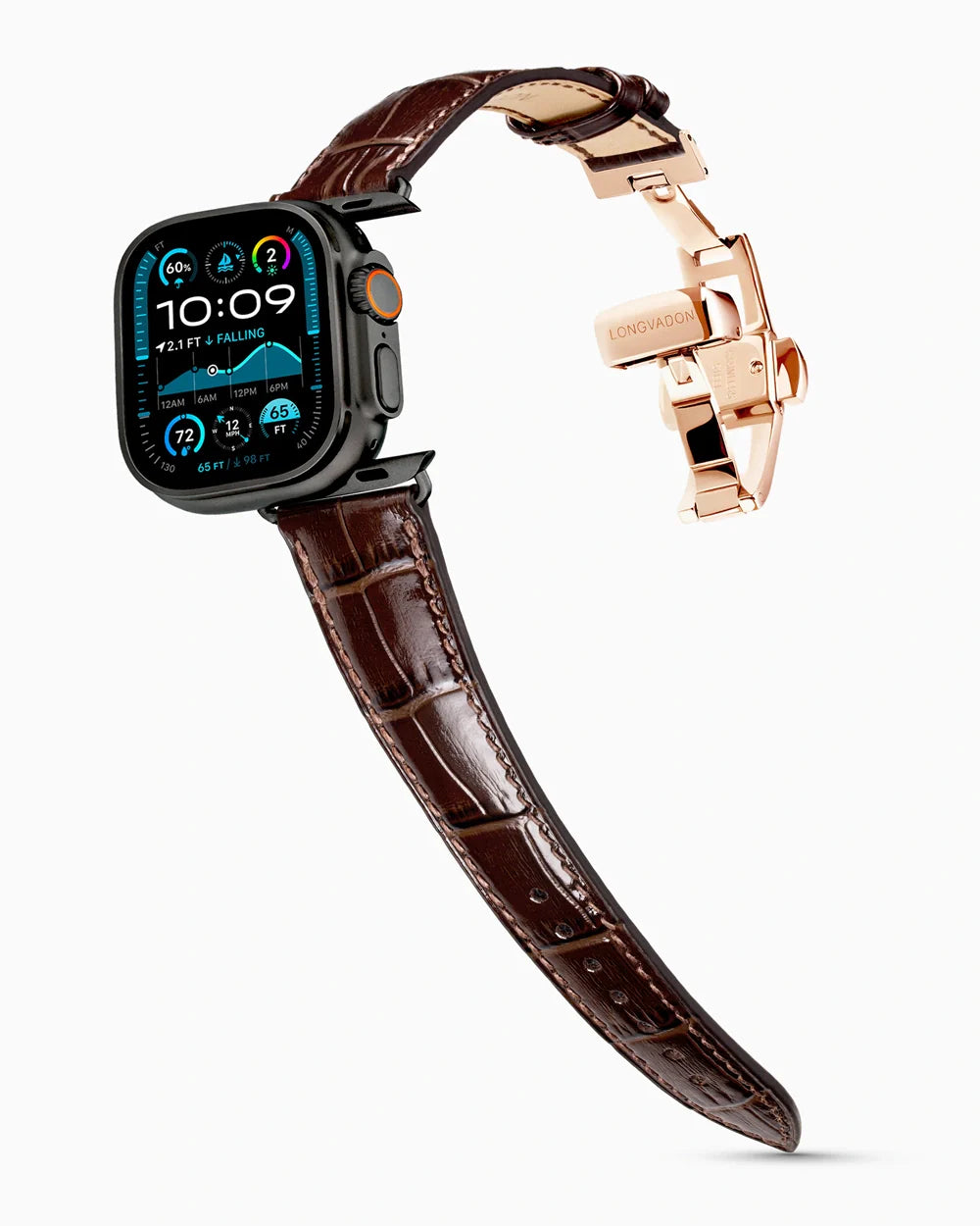 Caiman Series 3 luxury Apple Watch leather band on an Apple Watch Ultra