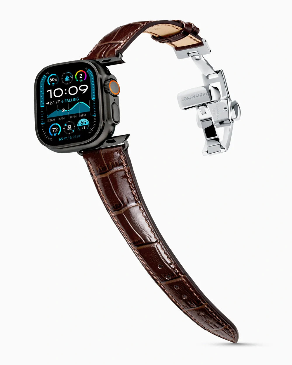Caiman Series 3 luxury Apple Watch leather band on an Apple Watch Ultra