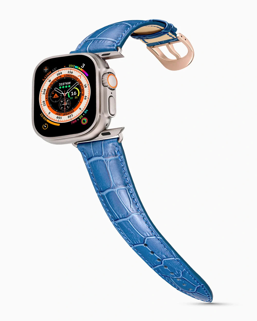 Caiman Series 3 luxury Apple Watch leather band on an Apple Watch Ultra