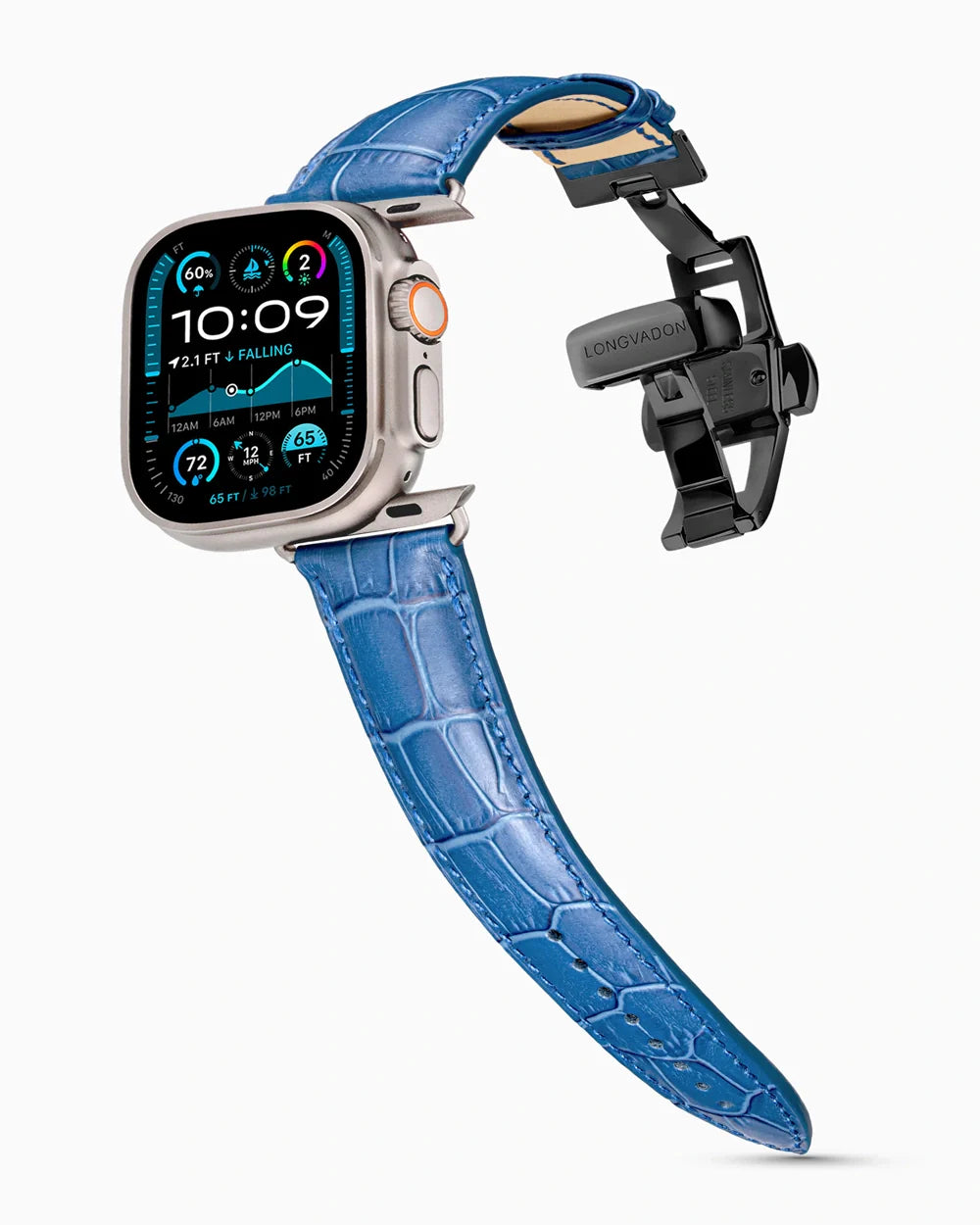 Caiman Series 3 luxury Apple Watch leather band on an Apple Watch Ultra