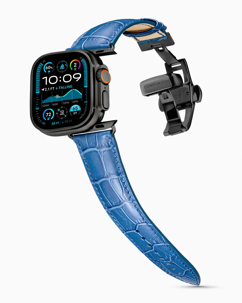 Caiman Series 3 luxury Apple Watch leather band on an Apple Watch Ultra